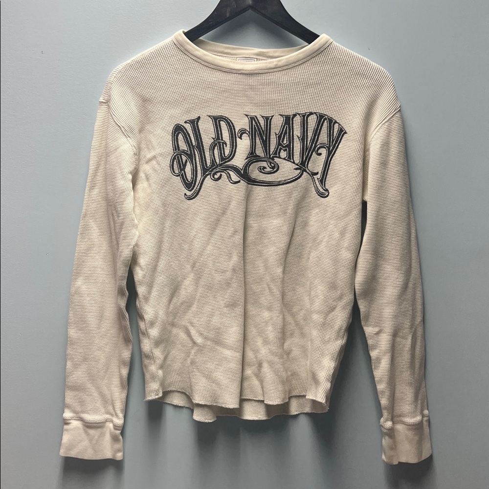 VTG 00s Old Navy Tribal Logo Thermal Waffle Y2K Long Sleeve Shirt Size Small